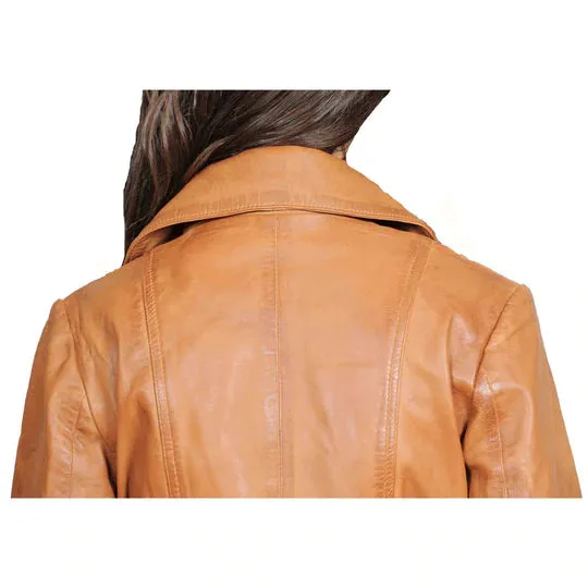 Mid Length Fitted Women's Sheepskin Leather Biker Jacket