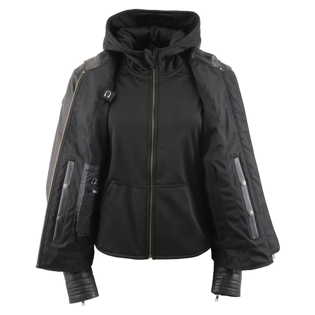 Milwaukee Leather MLL2501 Ladies ‘Vented Racer’ Leather Jacket with Removable Hoodie Liner