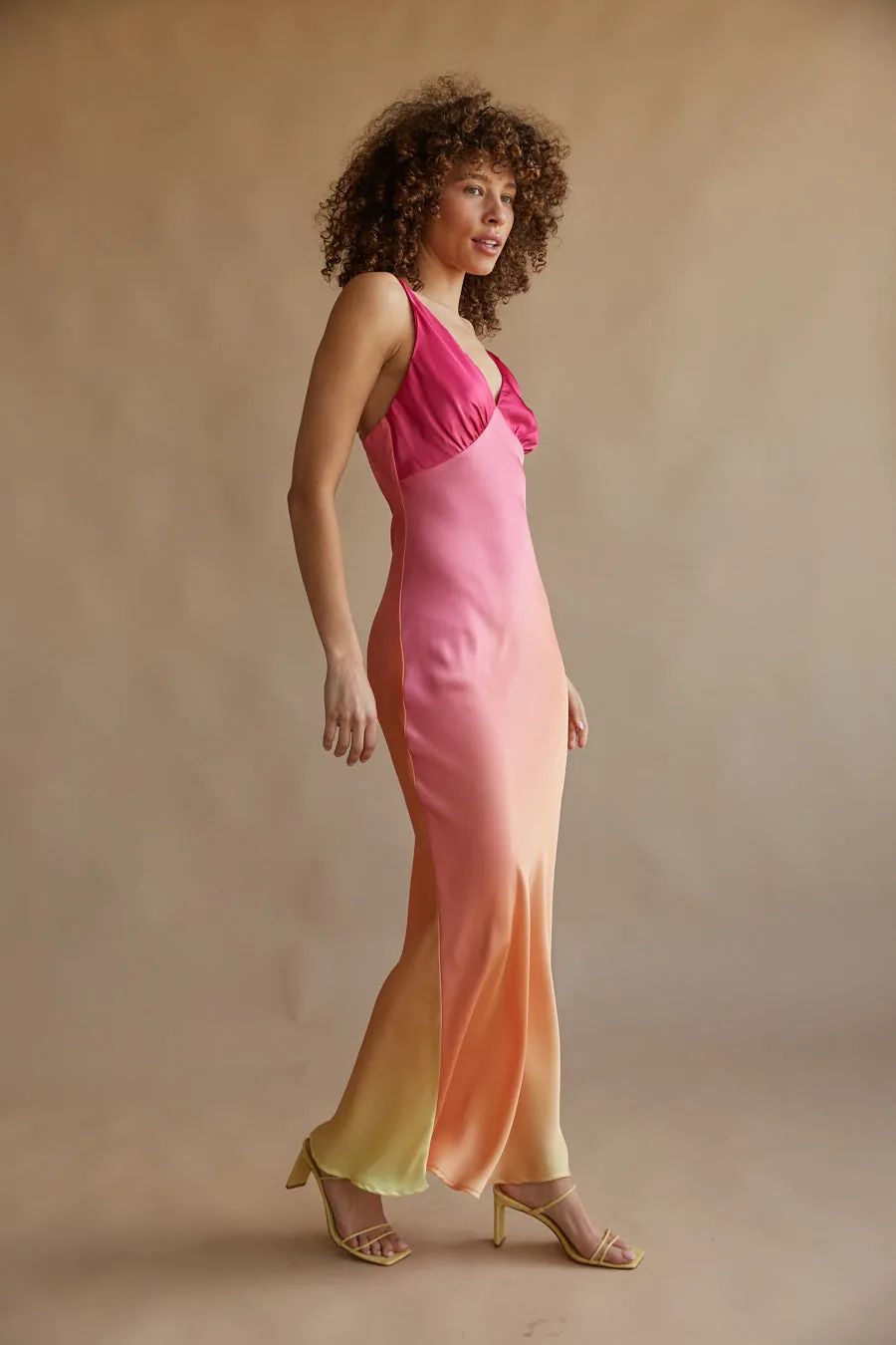 Moana Sunset Satin Maxi Dress