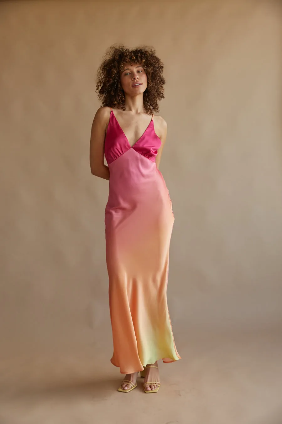 Moana Sunset Satin Maxi Dress