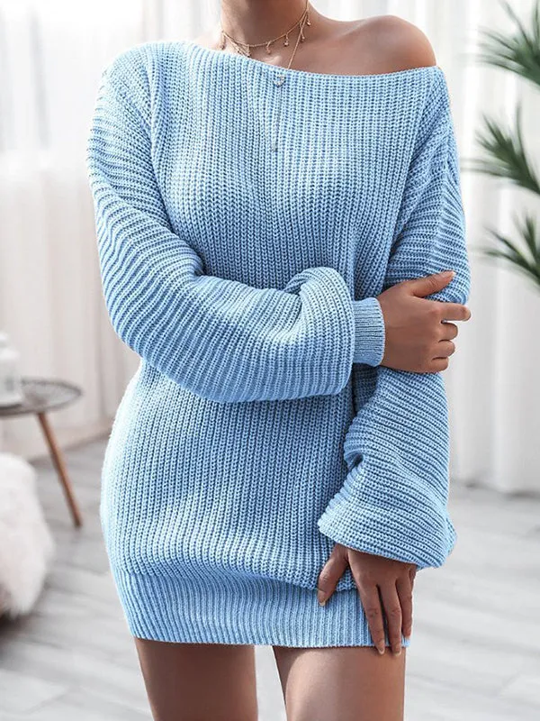 Multi-wear Lantern Sleeve Casual Sweater Dress