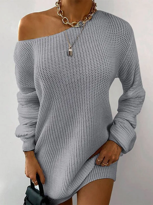 Multi-wear Lantern Sleeve Casual Sweater Dress