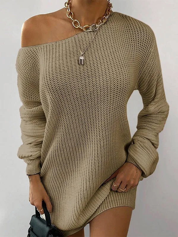 Multi-wear Lantern Sleeve Casual Sweater Dress