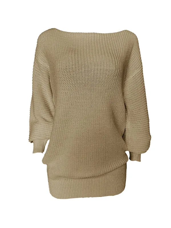 Multi-wear Lantern Sleeve Casual Sweater Dress