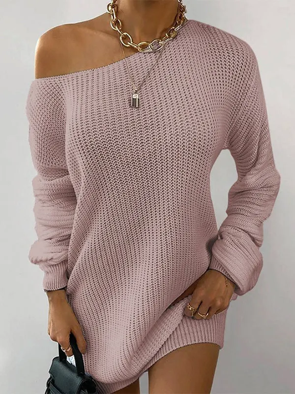 Multi-wear Lantern Sleeve Casual Sweater Dress