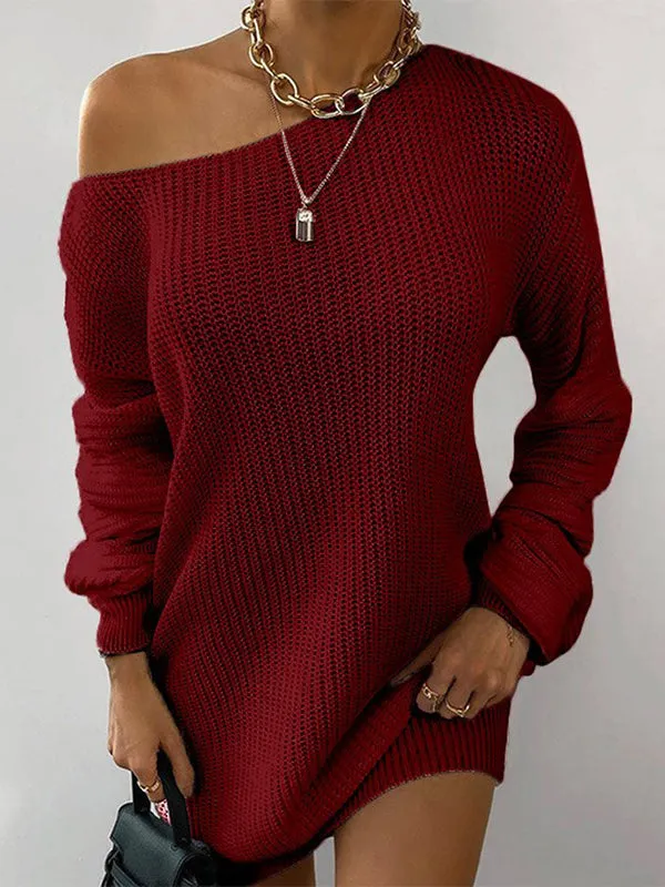 Multi-wear Lantern Sleeve Casual Sweater Dress