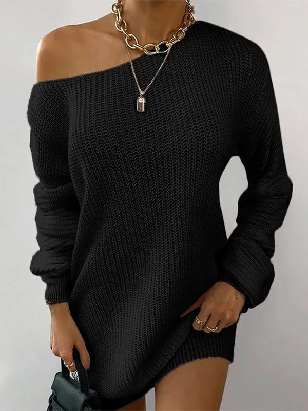 Multi-wear Lantern Sleeve Casual Sweater Dress