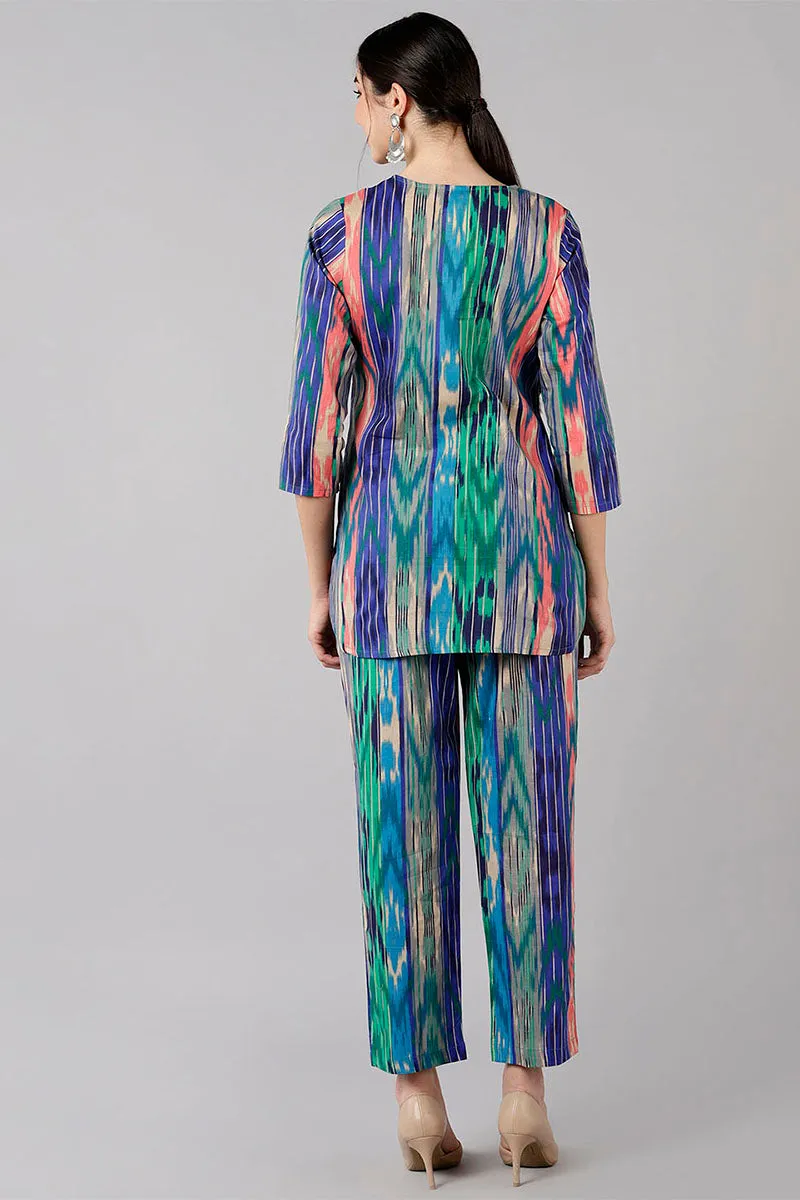 Multicolor Cotton Abstract Print Night Suit