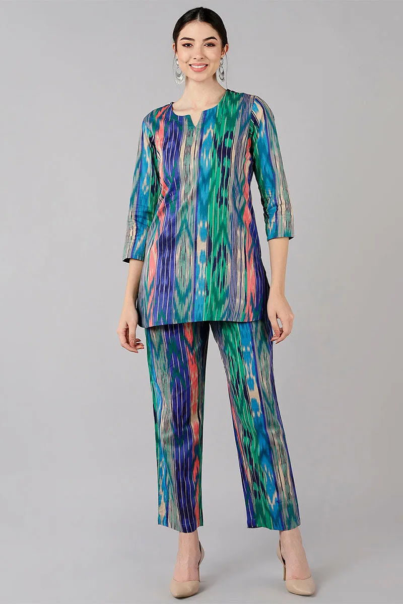 Multicolor Cotton Abstract Print Night Suit