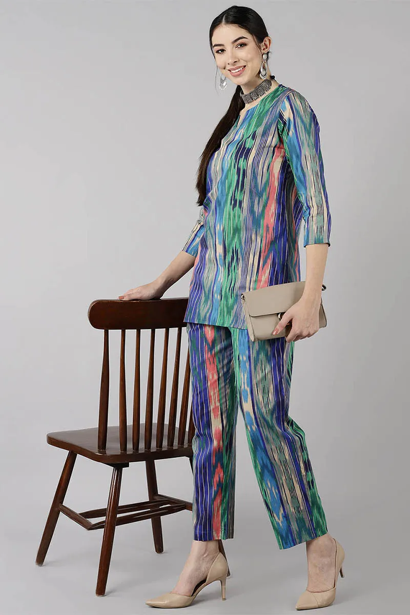 Multicolor Cotton Abstract Print Night Suit