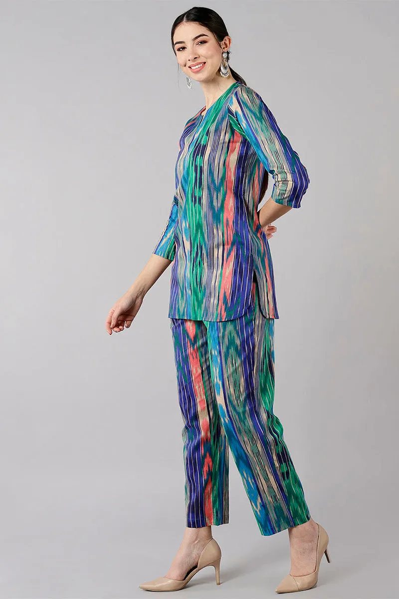 Multicolor Cotton Abstract Print Night Suit