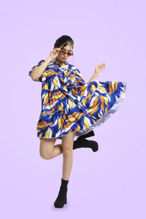 Multicolor Printed Cotton Balloon Shirt Dress