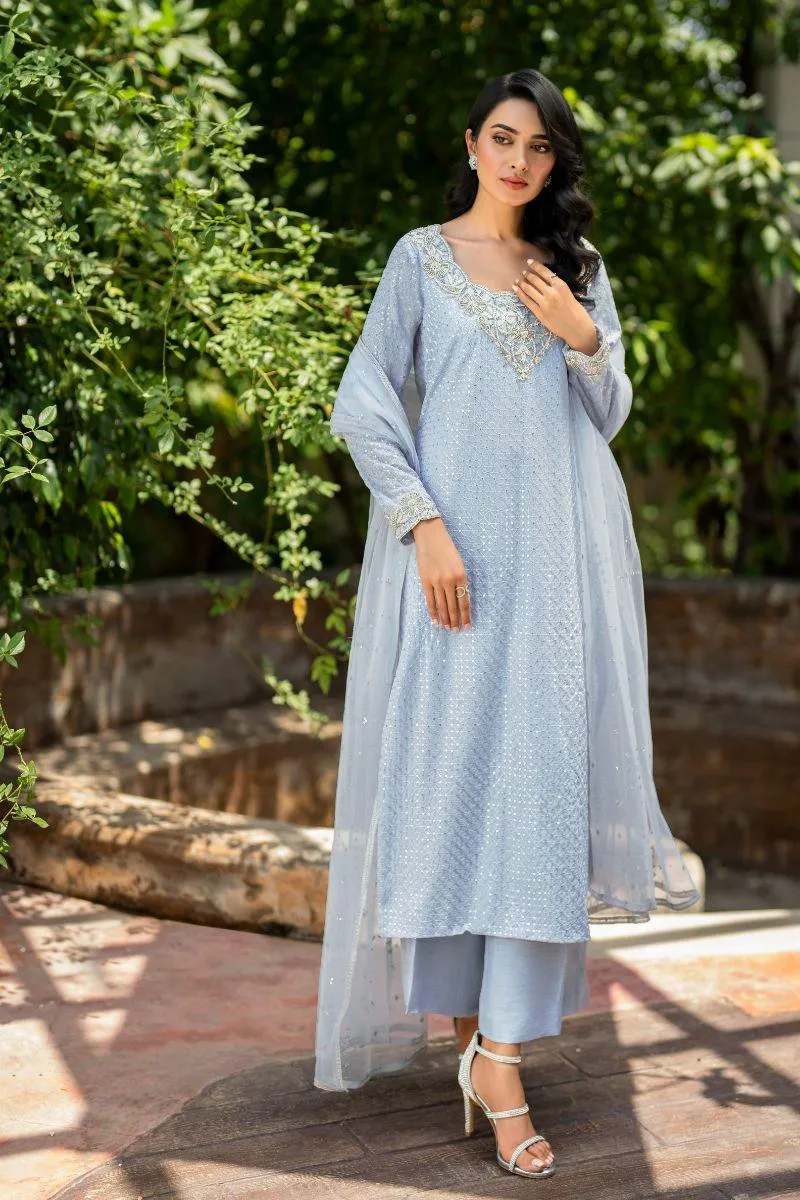 Natasha Kamal - Aster - light blue - Georgette lined with crepe de chin - 3 Piece