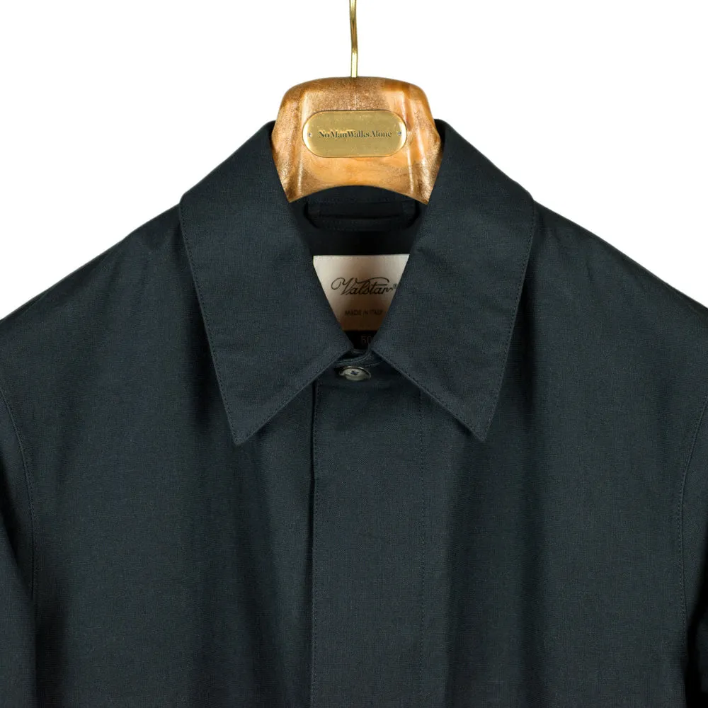 Navy "Dermit" cotton & linen bonded trench coat