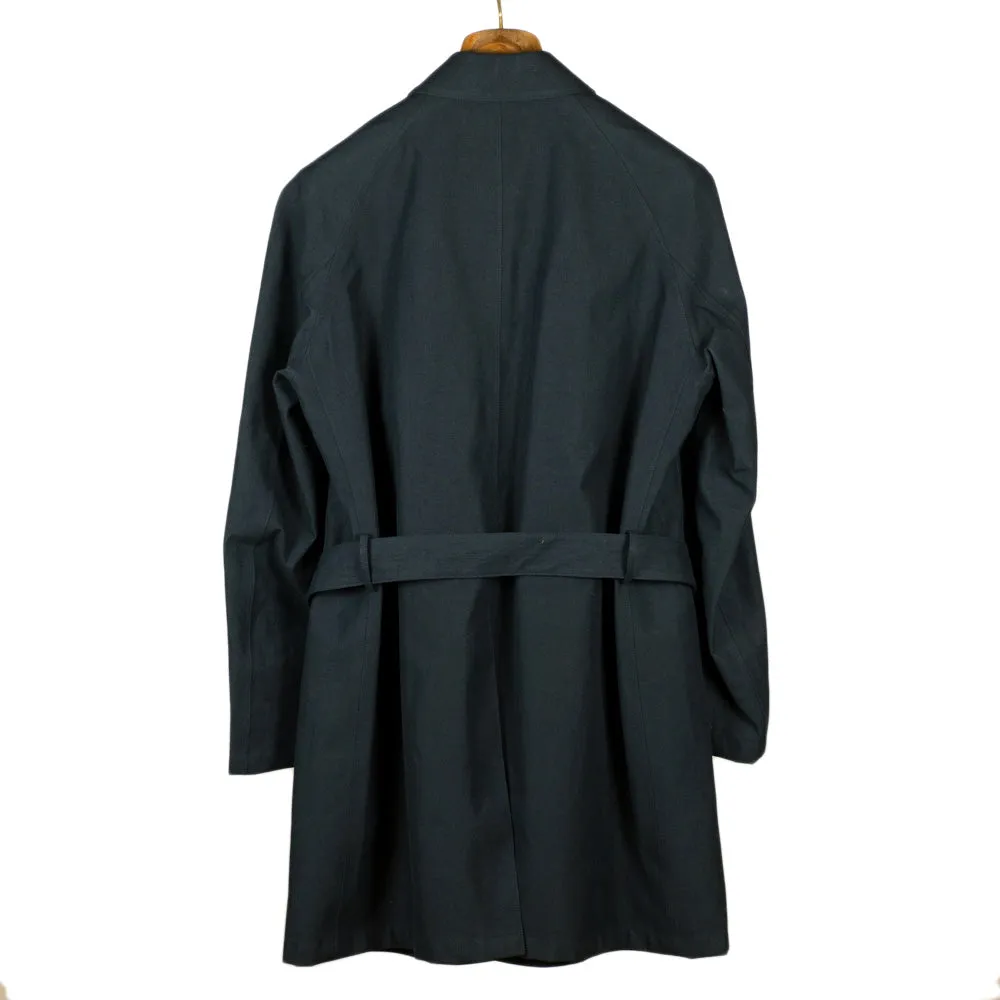 Navy "Dermit" cotton & linen bonded trench coat