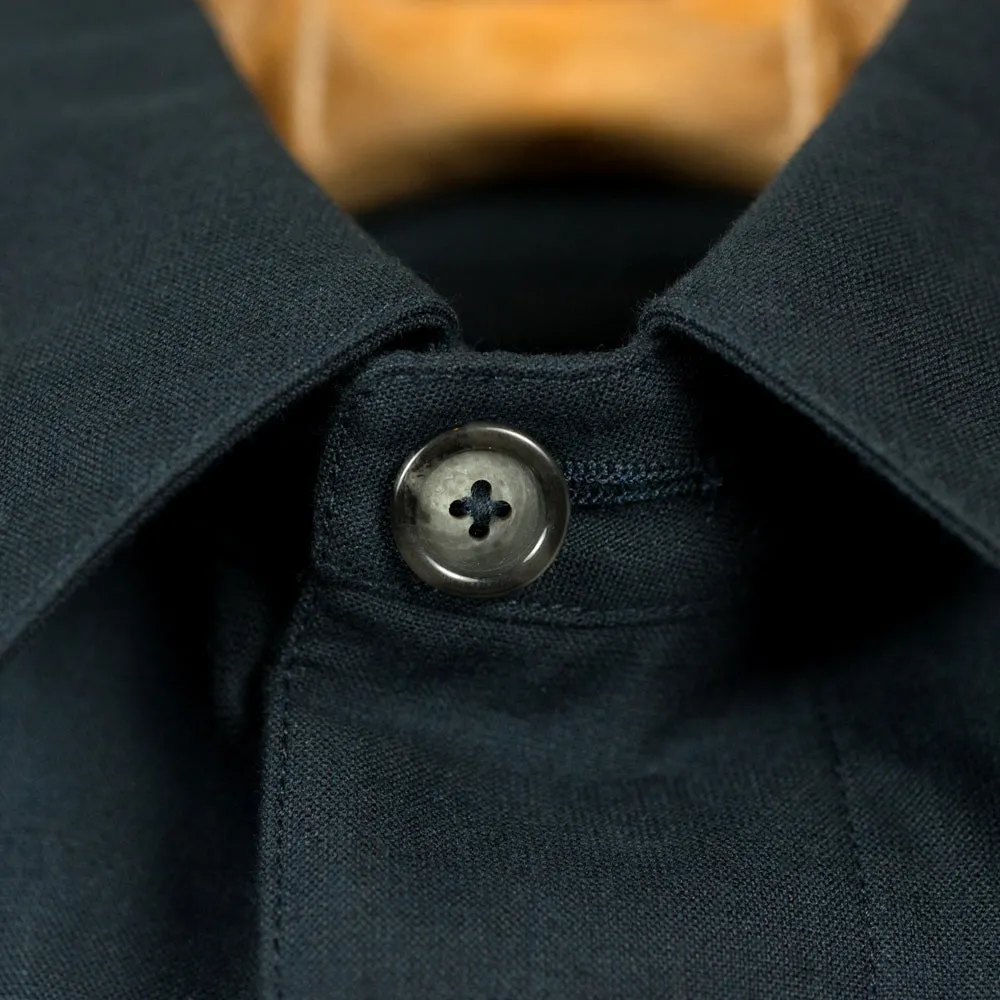 Navy "Dermit" cotton & linen bonded trench coat