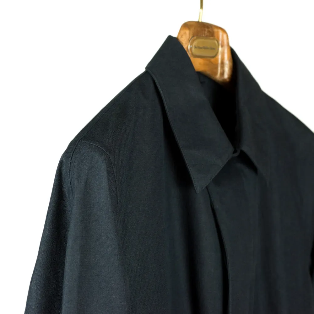 Navy "Dermit" cotton & linen bonded trench coat