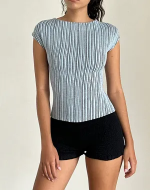 Nova Top in Jersey Blue and Black Stripe