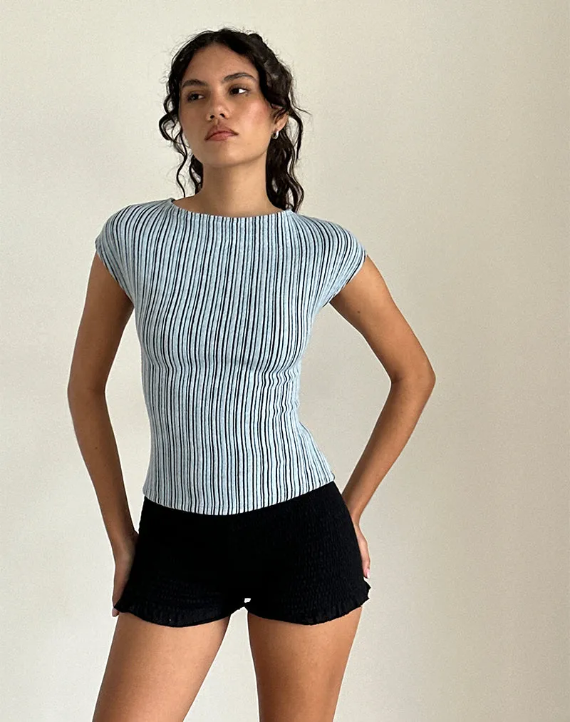 Nova Top in Jersey Blue and Black Stripe