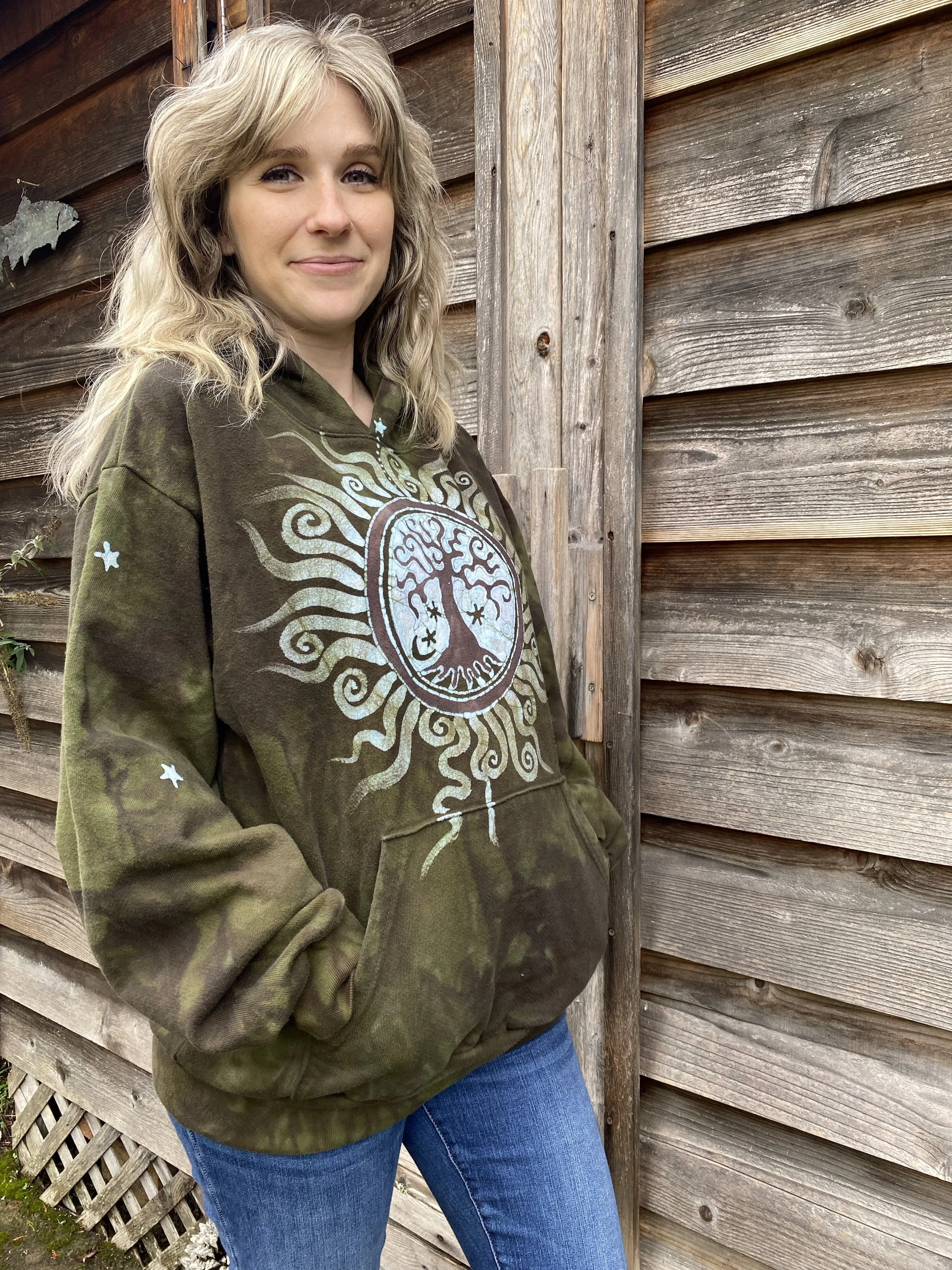 Olive Tree of Life - Handcrafted Batik Pullover Hoodie