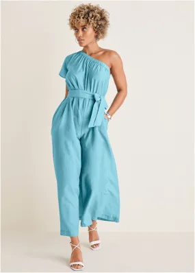 One Shoulder Jumpsuit - Blue