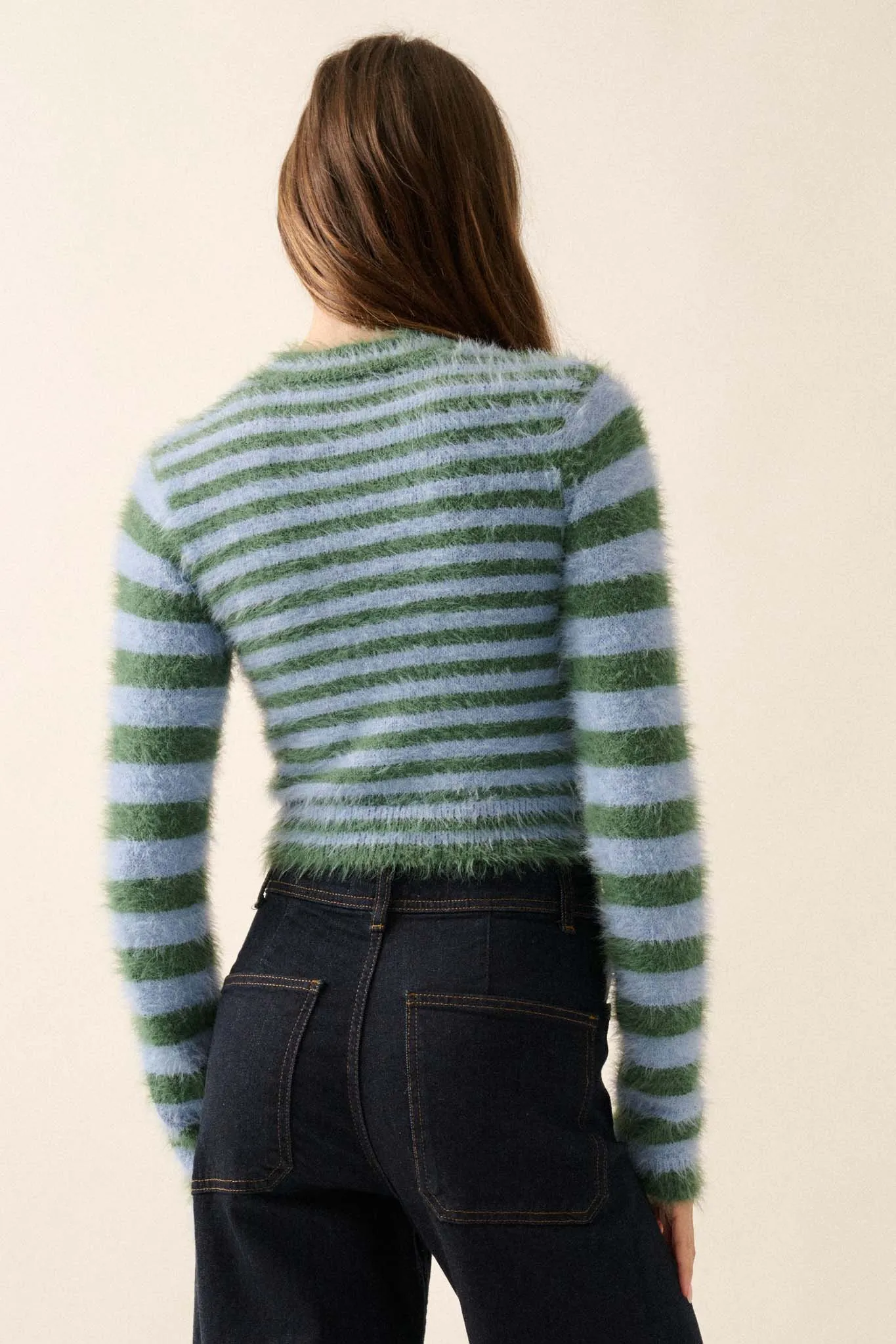 Outside the Lines Striped Fuzzy Knit Crop Sweater