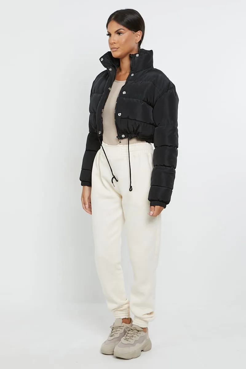 PADDED CROP PUFFER JACKET- BLACK