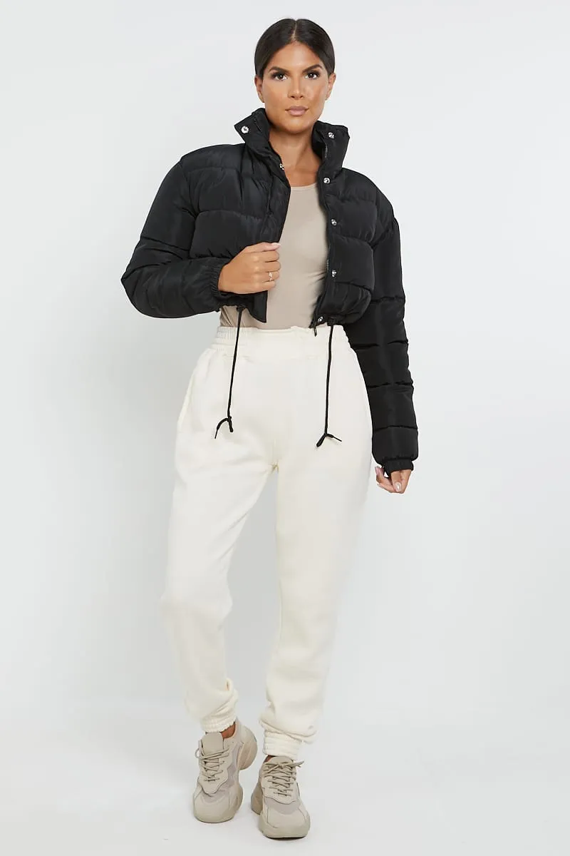 PADDED CROP PUFFER JACKET- BLACK