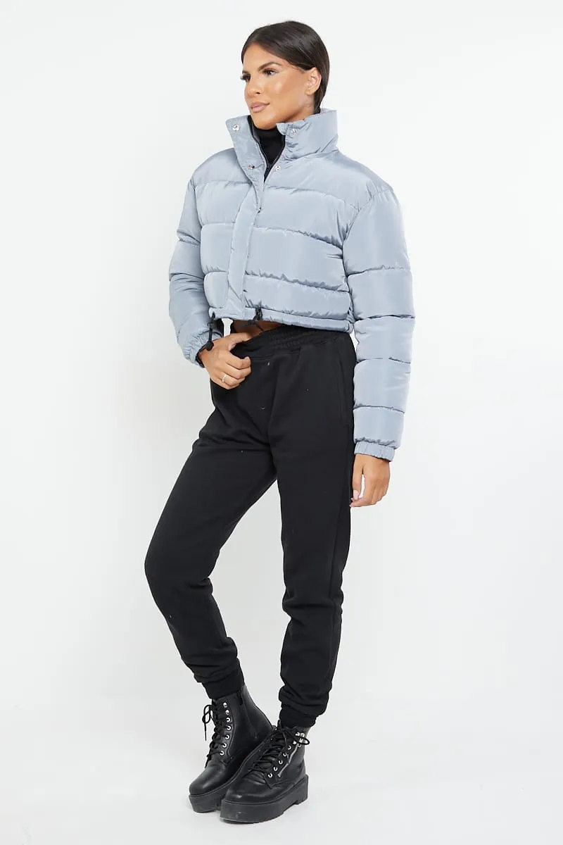 PADDED CROP PUFFER JACKET- GREY