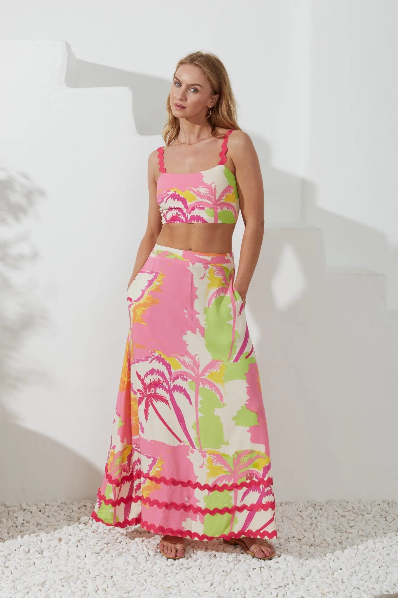 Paradisio Pink Tropical Ric Rac Maxi Skirt