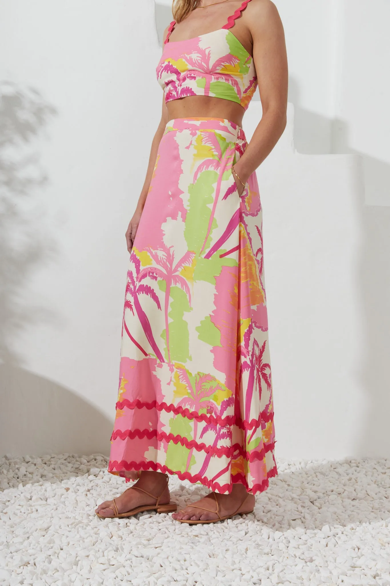 Paradisio Pink Tropical Ric Rac Maxi Skirt