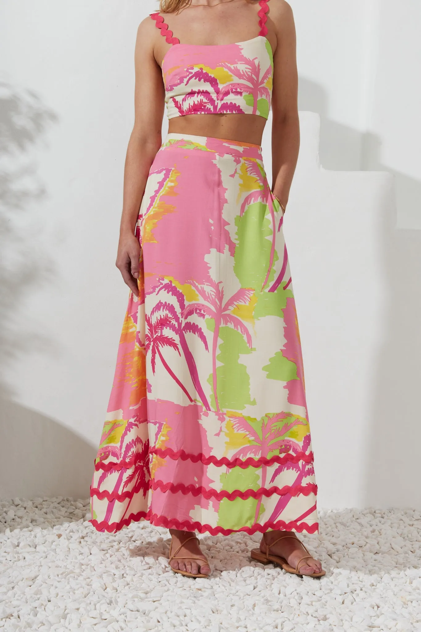 Paradisio Pink Tropical Ric Rac Maxi Skirt