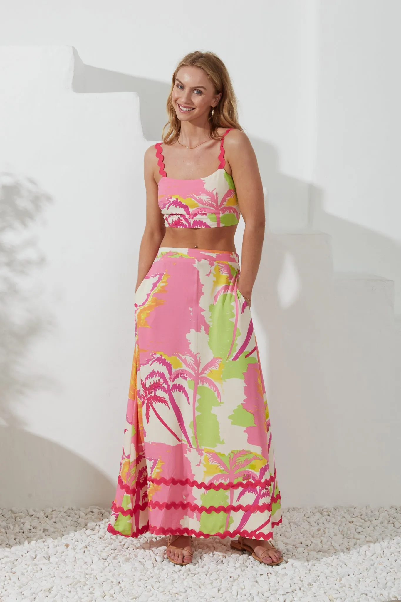 Paradisio Pink Tropical Ric Rac Maxi Skirt