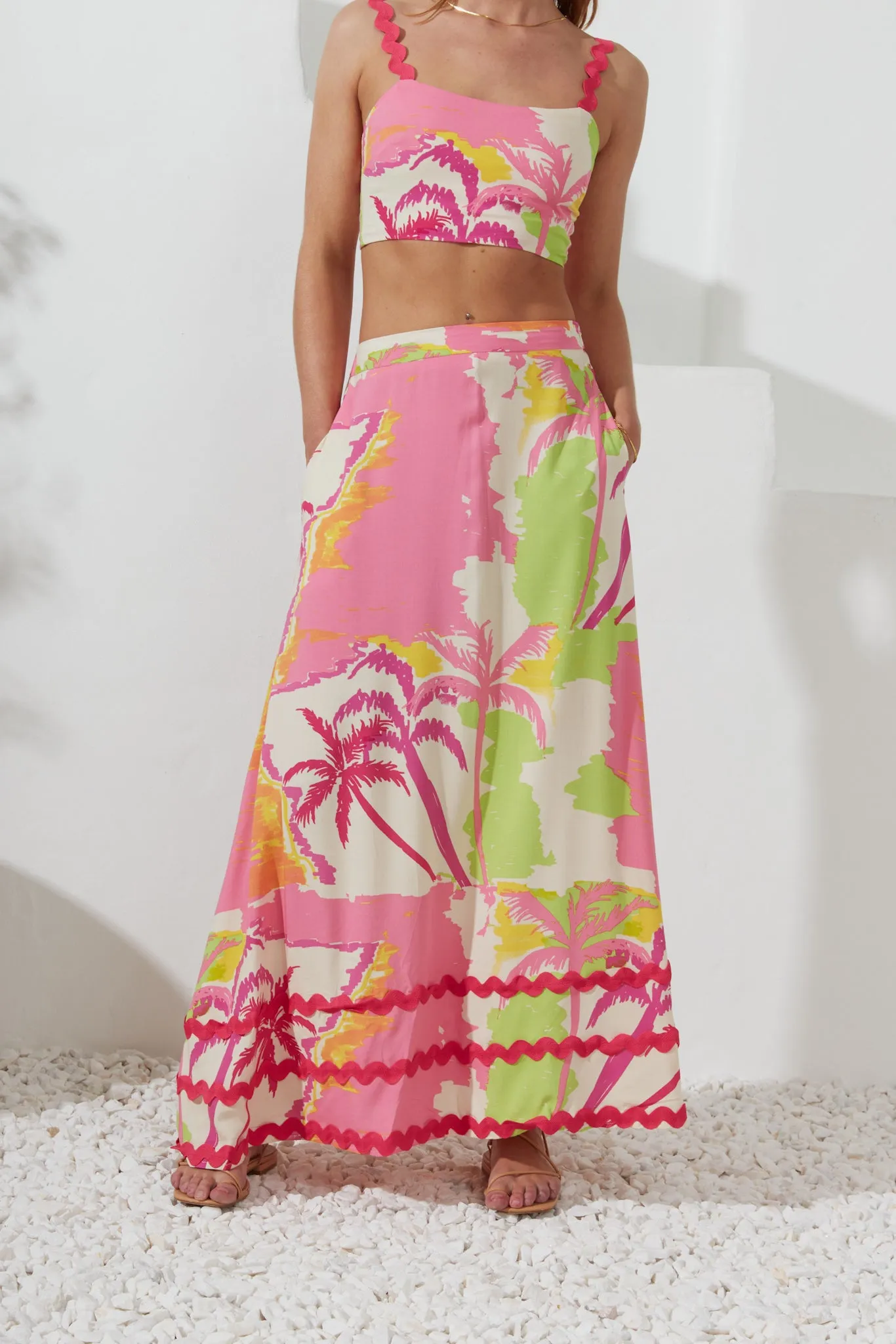 Paradisio Pink Tropical Ric Rac Maxi Skirt