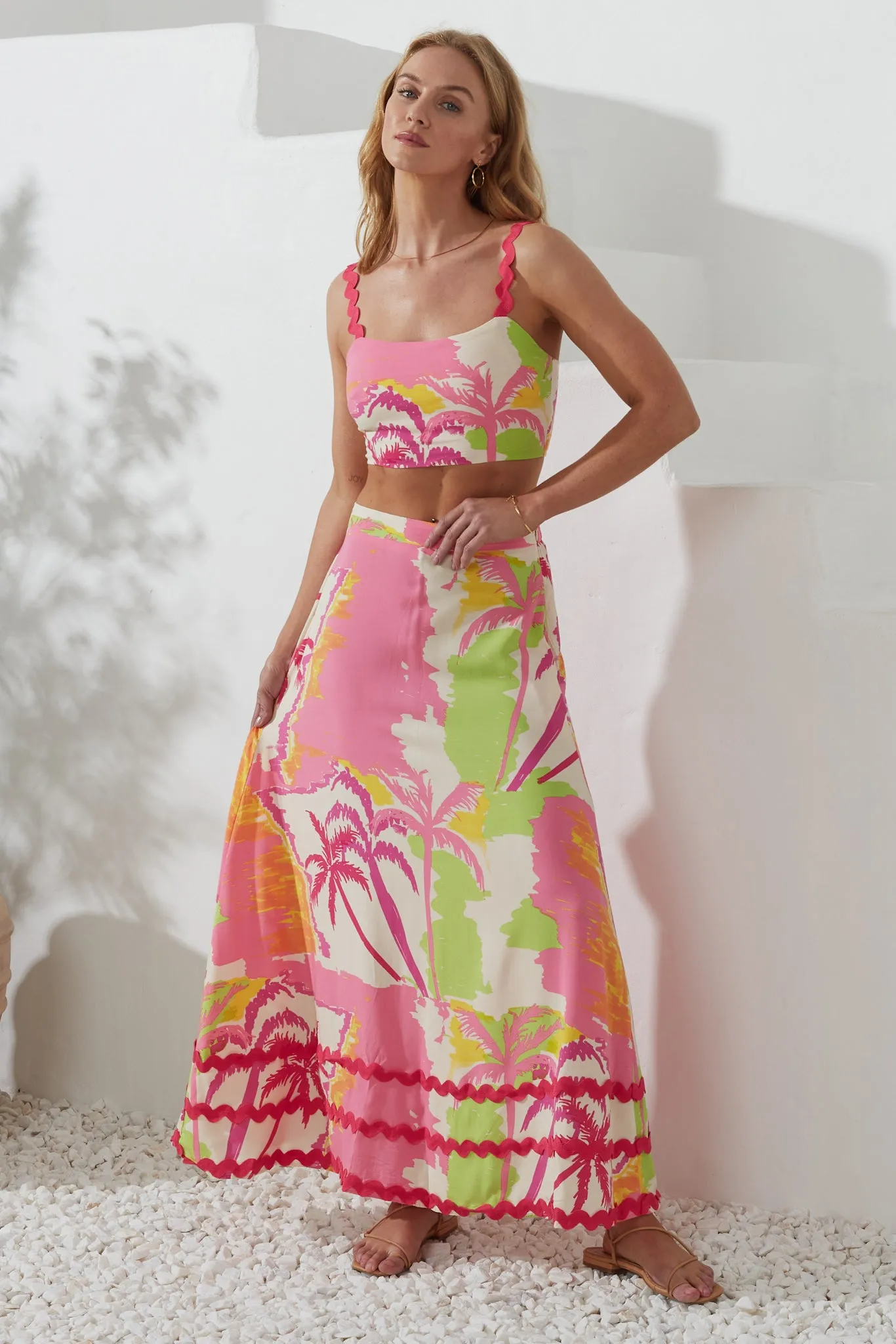 Paradisio Pink Tropical Ric Rac Maxi Skirt