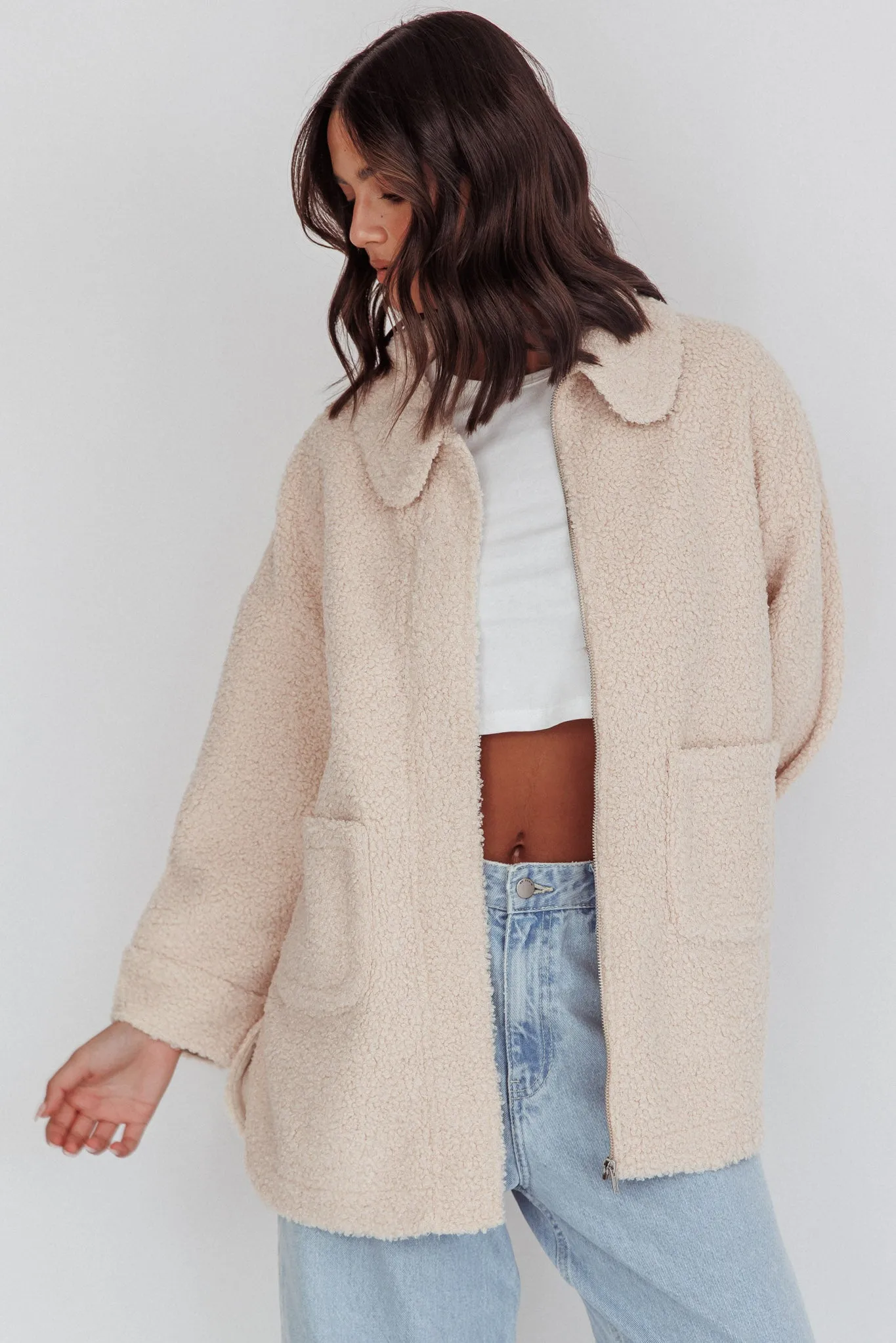 Peace & Serene Collared Sherpa Jacket Oat