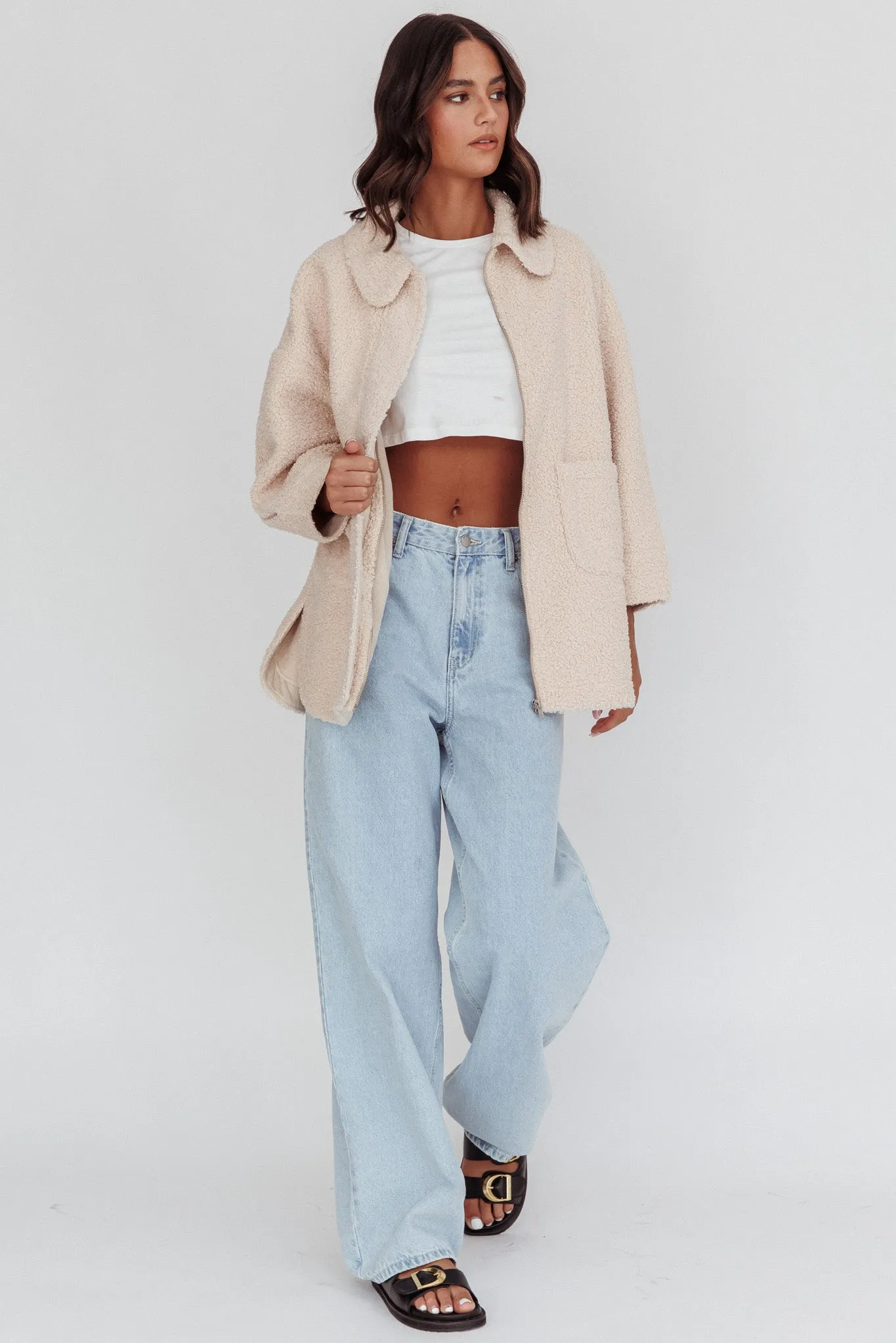 Peace & Serene Collared Sherpa Jacket Oat