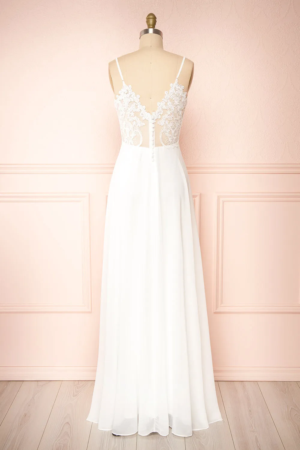 Peggie Ivory | Chiffon Maxi Dress w/ Back Embroidery