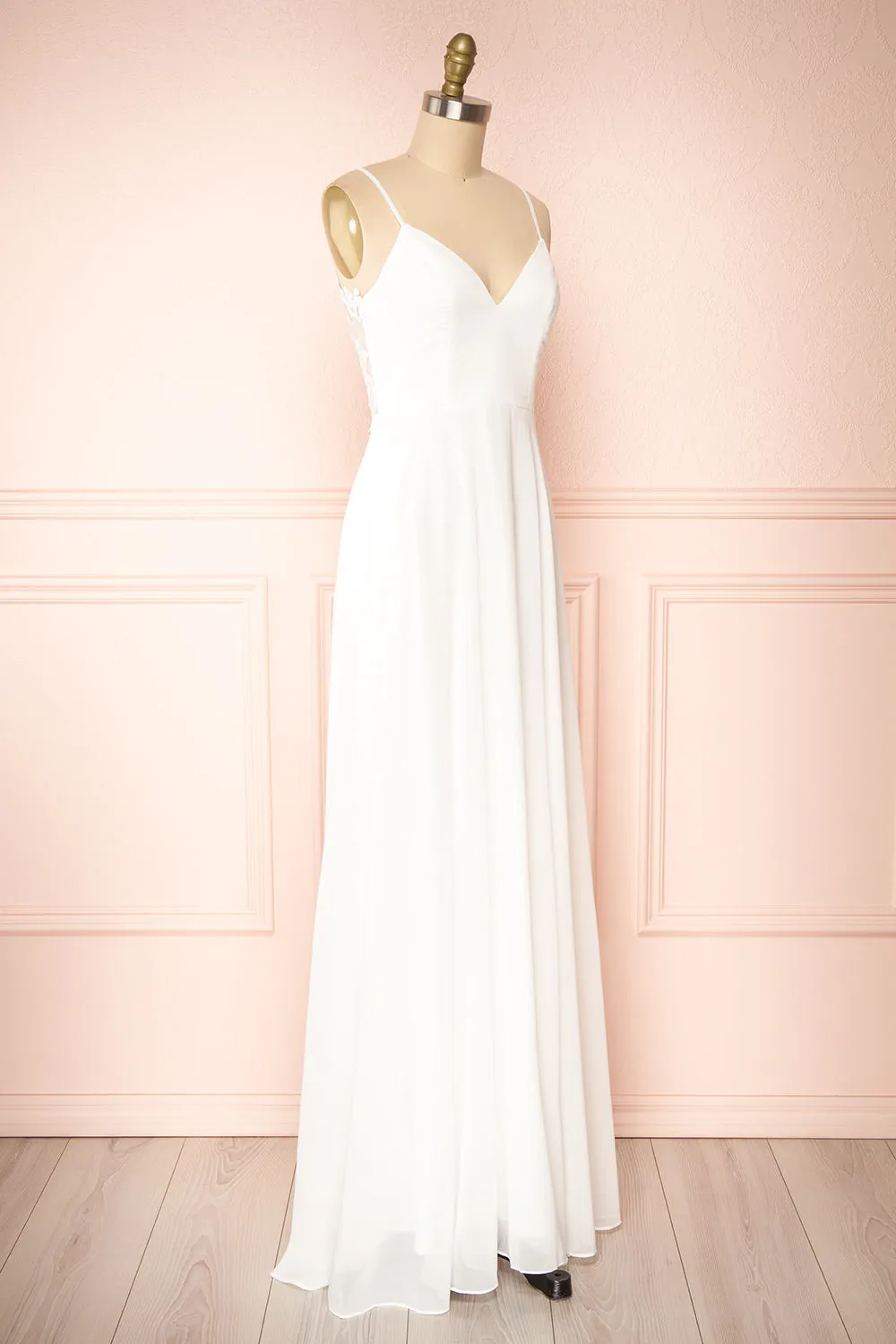 Peggie Ivory | Chiffon Maxi Dress w/ Back Embroidery