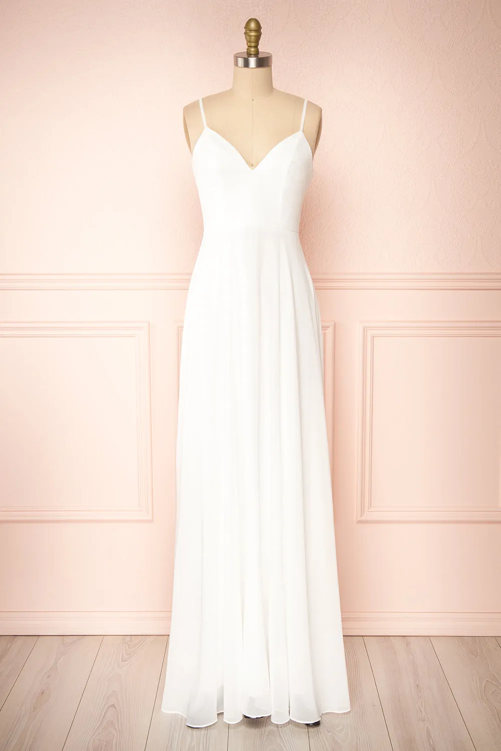 Peggie Ivory | Chiffon Maxi Dress w/ Back Embroidery