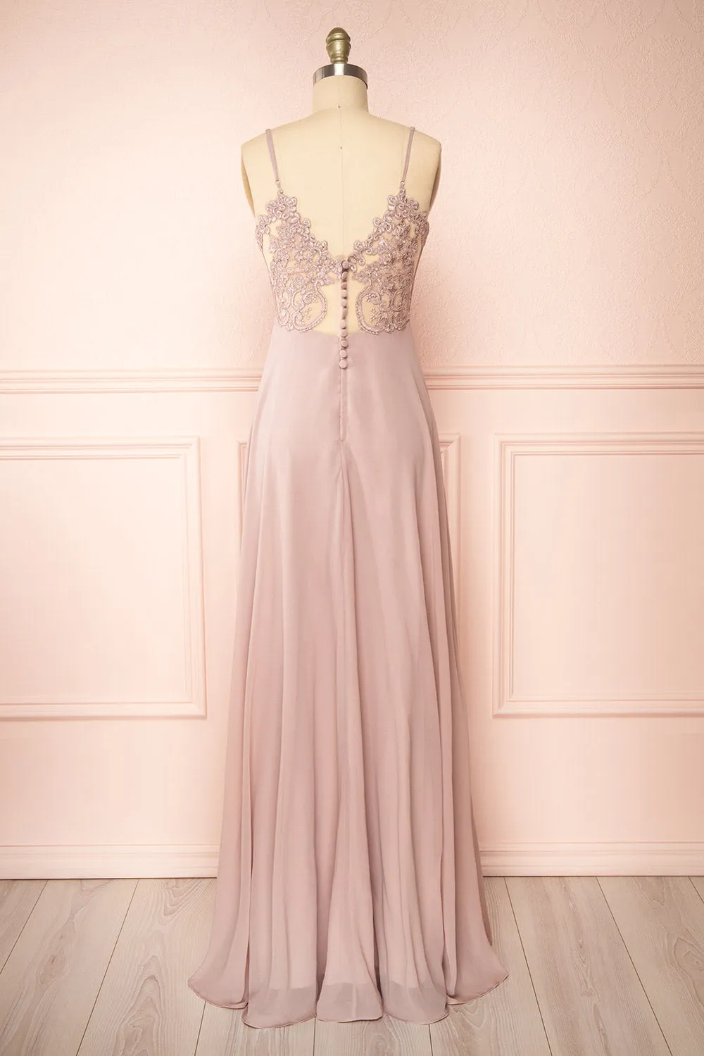 Peggie Mauve | Chiffon Maxi Dress w/ Back Embroidery