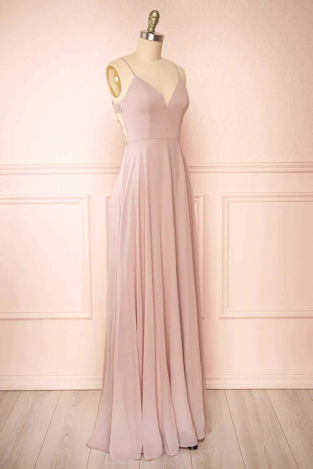 Peggie Mauve | Chiffon Maxi Dress w/ Back Embroidery