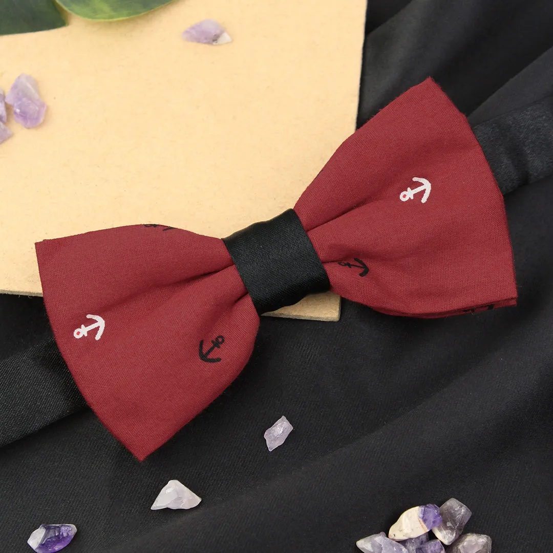 Peluche Anchor Print Red Bow Tie For Men