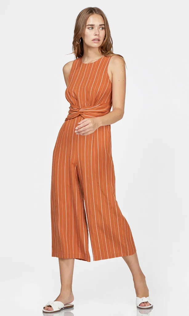 Peyton Pinstripe Knot Waist Culotte Jumpsuit - FINAL SALE