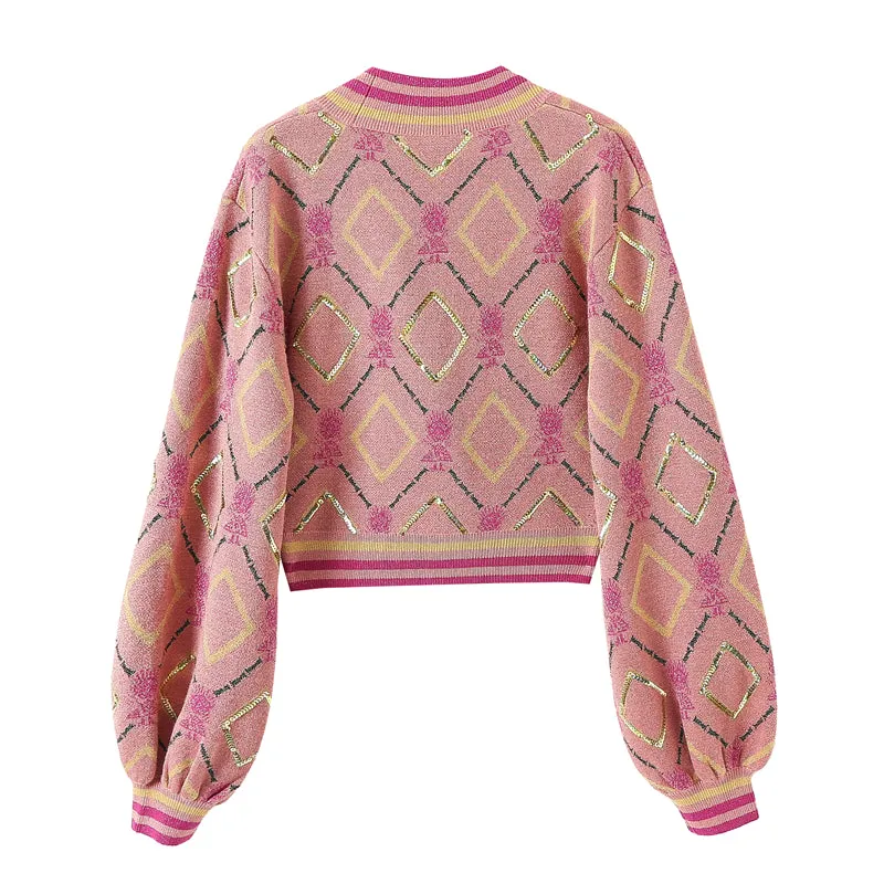 Pink Lady's Cropped Knitted Cardigan