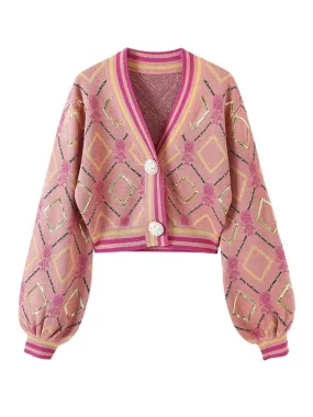 Pink Lady's Cropped Knitted Cardigan