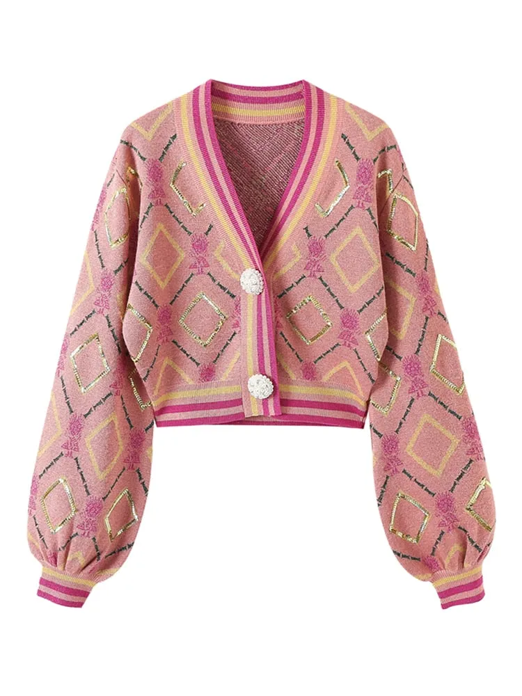 Pink Lady's Cropped Knitted Cardigan