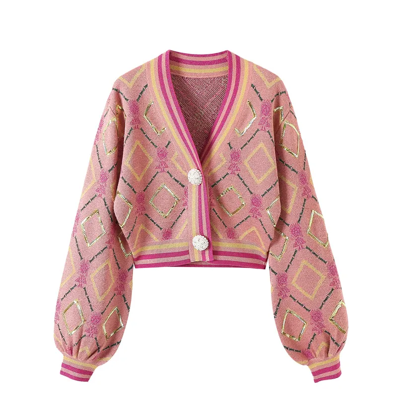 Pink Lady's Cropped Knitted Cardigan