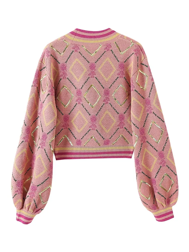 Pink Lady's Cropped Knitted Cardigan