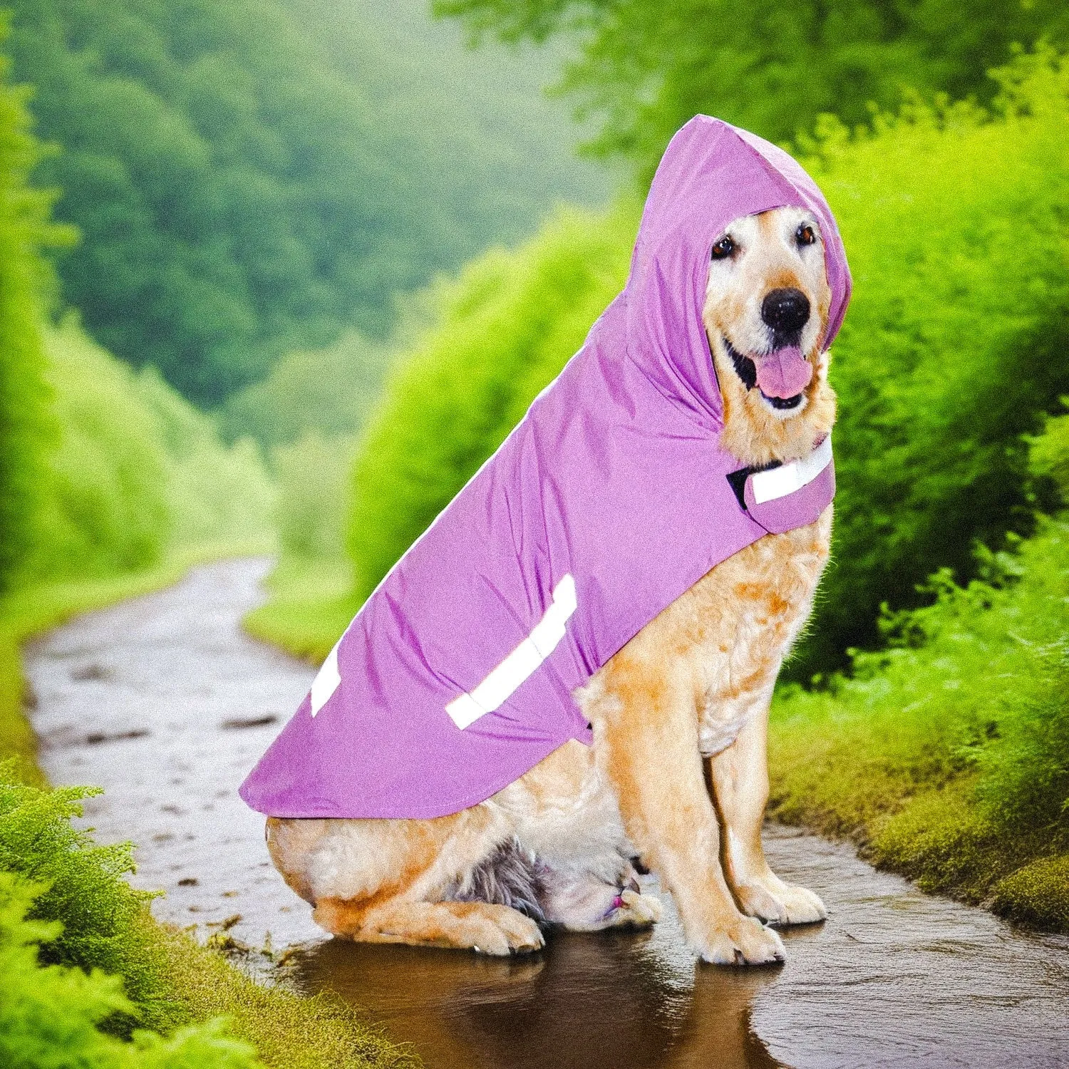 Plain Solid DryTech Dog Raincoat with Reflective Strips For Protection | Visibilitee Collection